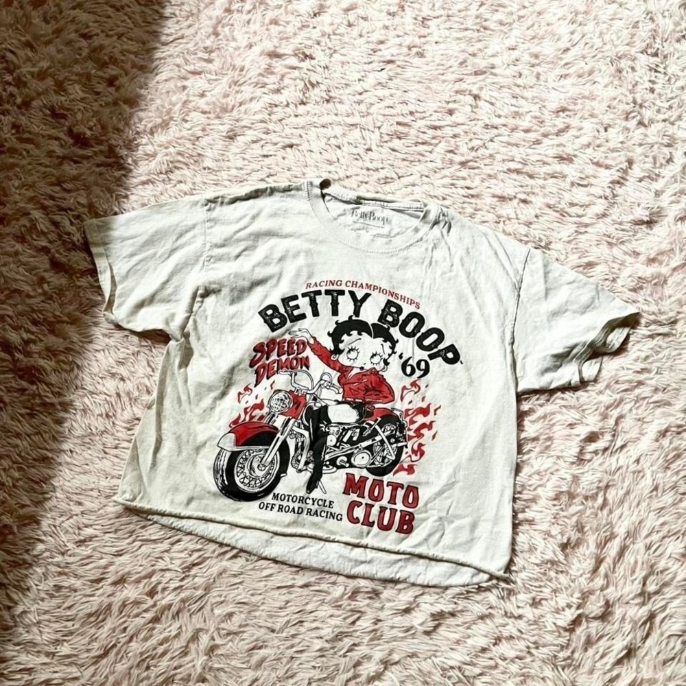 Betty Boop White Crop Top with Red and Black Graphic